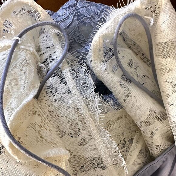 Adrianna Papell Nouveau Scroll Lace Gown Dress Maxi Periwinkle Ivory 10 - Picture 11 of 11